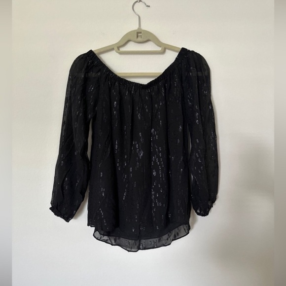 Lilly Pulitzer Emilee Long Sleeve Off Shoulder Blouse Onyx Silk Chiffon S $188 - Picture 5 of 11